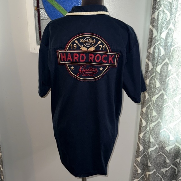 Hard Rock Guitar Company Embroidered Short Sleeve Button Down Shirt SZ XL - Picture 1 of 10
